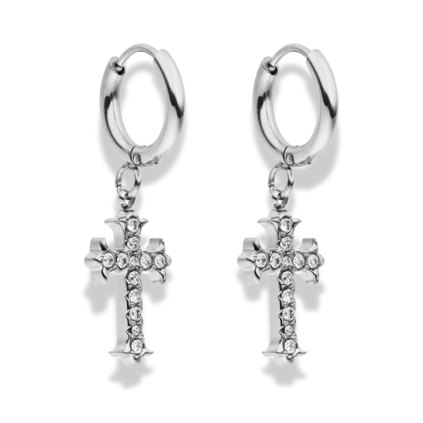 Precious Cross Huggie Ohrringe 14K Vergoldet Verkauf – Bild 2