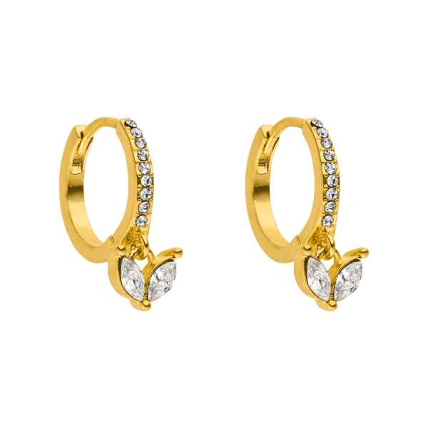 Pave Tiny Lotus Huggie Ohrringe 14K Vergoldet Online-Schn?ppchen