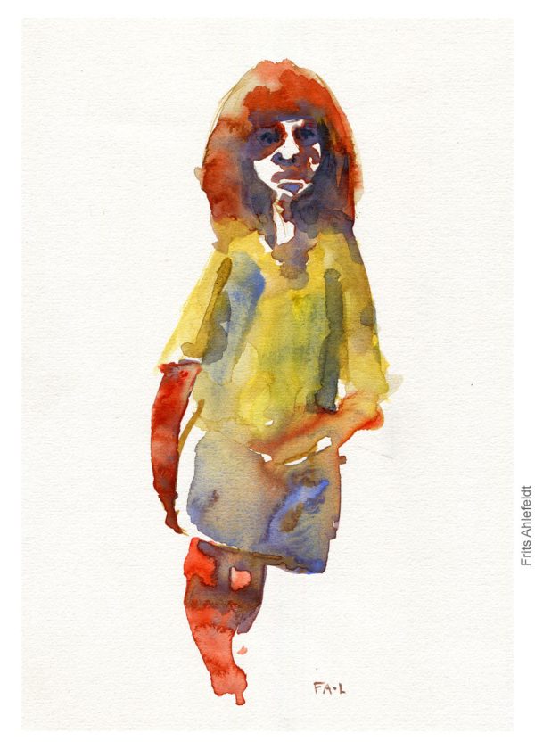 Pw021 Original A4 size Watercolor of people Im Angebot
