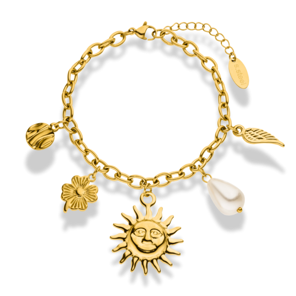 Sunny Pearl Charm Armband 14K Vergoldet Mode