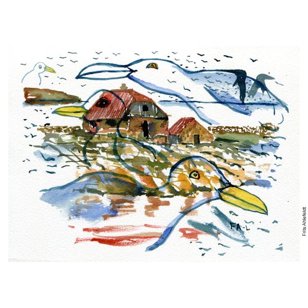 Original Ert118 Gulls and house Frederiksø watercolor A5 Online – Bild 3