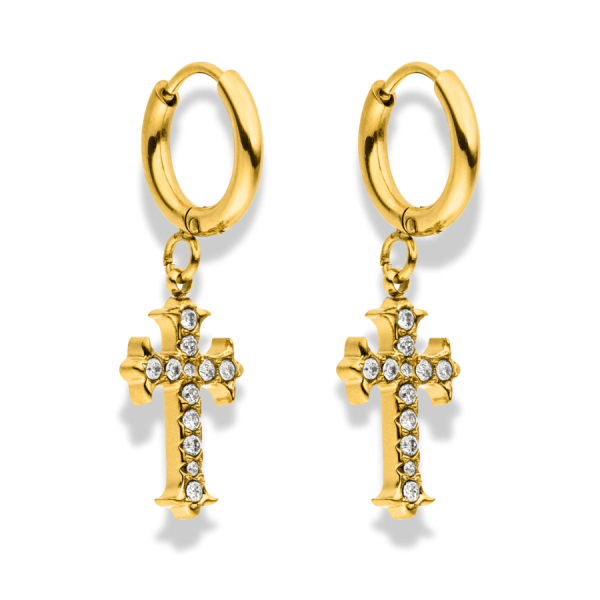 Precious Cross Huggie Ohrringe 14K Vergoldet Verkauf