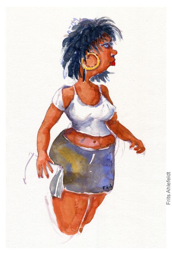 Pw008 Original A4 size Watercolor of people Mode
