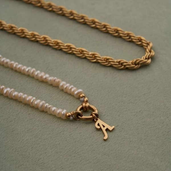Initial Pearl Kette 14K Vergoldet Mode – Bild 4