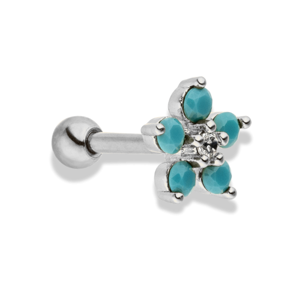 Turquoise Flower Labret Piercing 18K Vergoldet Im Angebot – Bild 2
