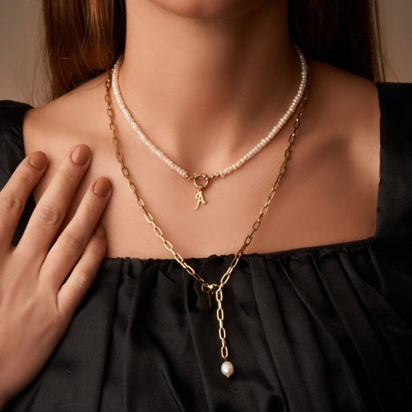 Initial Pearl Kette 14K Vergoldet Mode – Bild 5