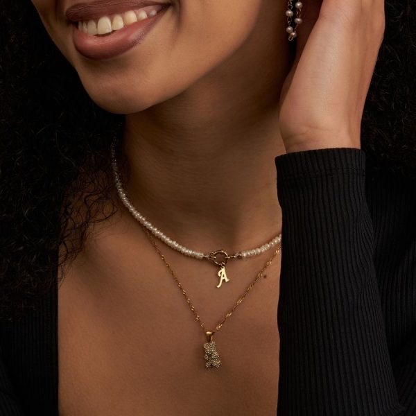 Initial Pearl Kette 14K Vergoldet Mode – Bild 2