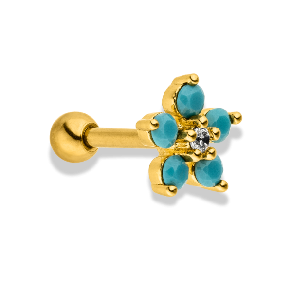 Turquoise Flower Labret Piercing 18K Vergoldet Im Angebot