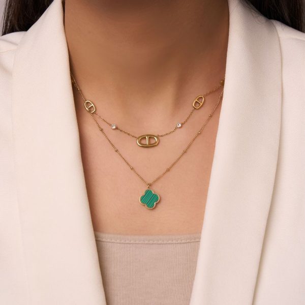 Malachite Lucky Leaf Kette 14K Vergoldet Angebot – Bild 2