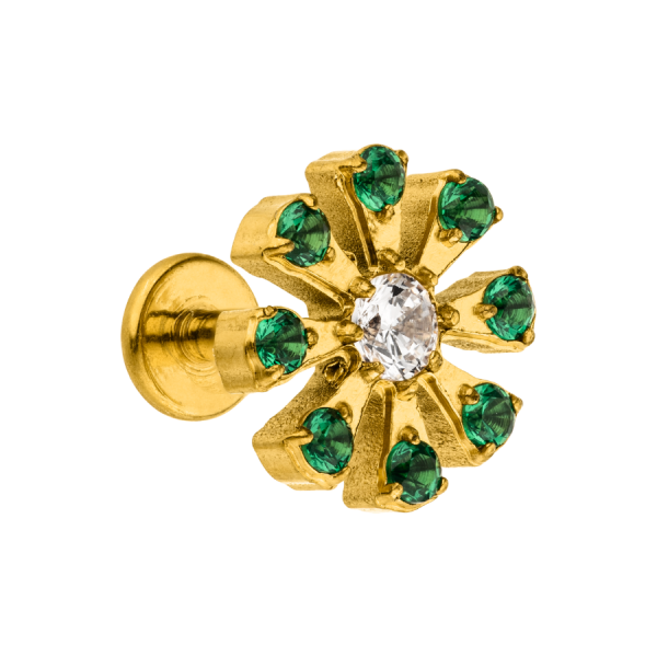 Emerald Bloom Labret Piercing 18K Vergoldet Schn?ppchen